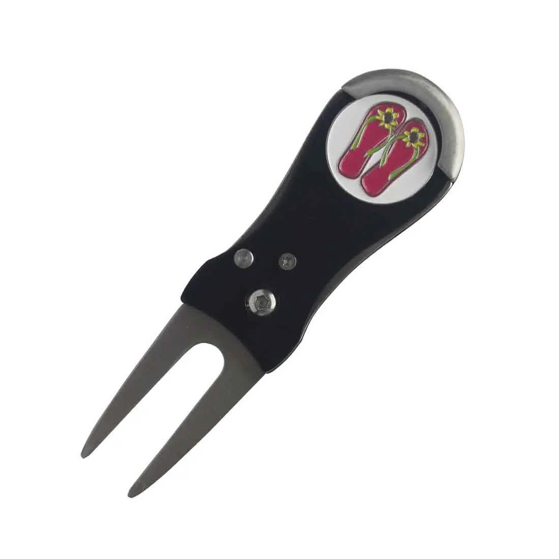 Stainless steel switch blade pitch fork golf retractable divot tool