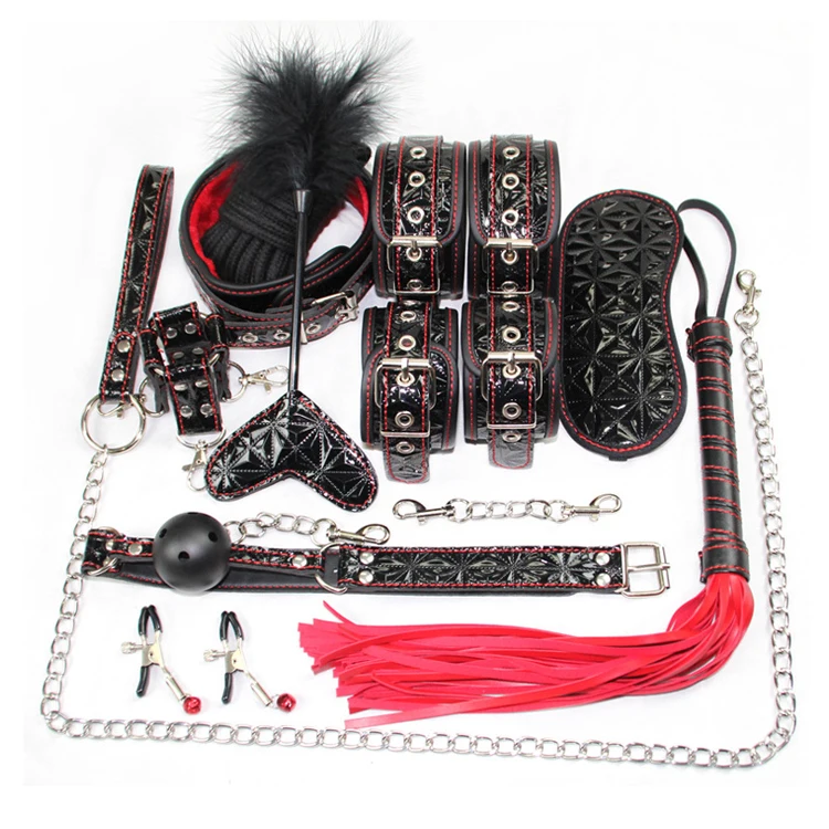 10 pcs/set Bondage Restrains Flirt Sexy Sets Plush Leather Bundle Mens Women SM Sex Adult Supplies