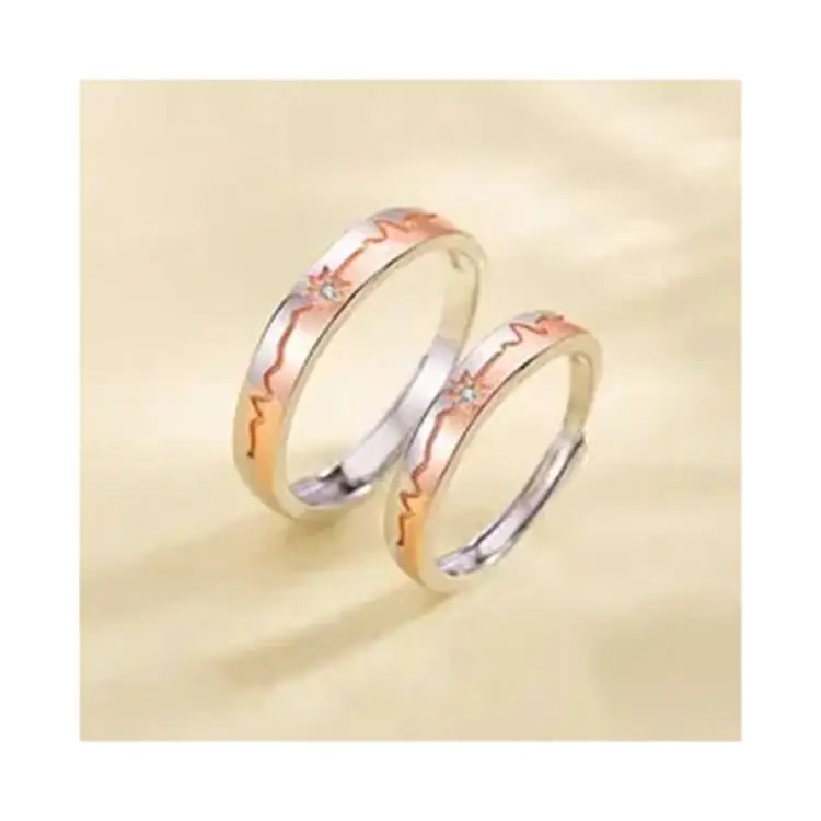 ROMY Fashion Men Women Engagement Jewelry Simple Opening Wedding Heartbeat Ring Minimalist Silver Color Adjustable Couple Rings