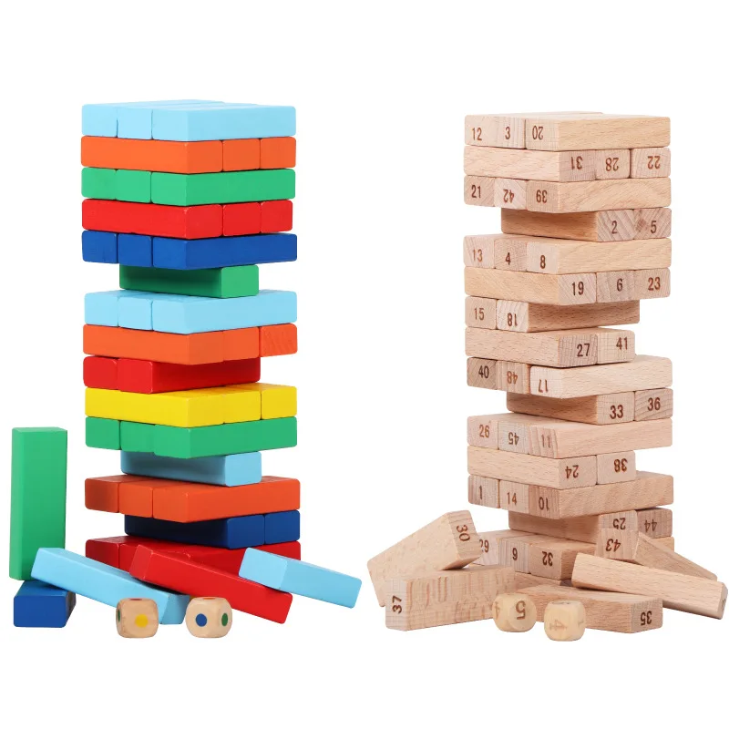 
Natural Beech Wood Timber Jengas Stacking Blocks Tumbling Tower Board Games Wooden Building Blocks Toys Kids 
