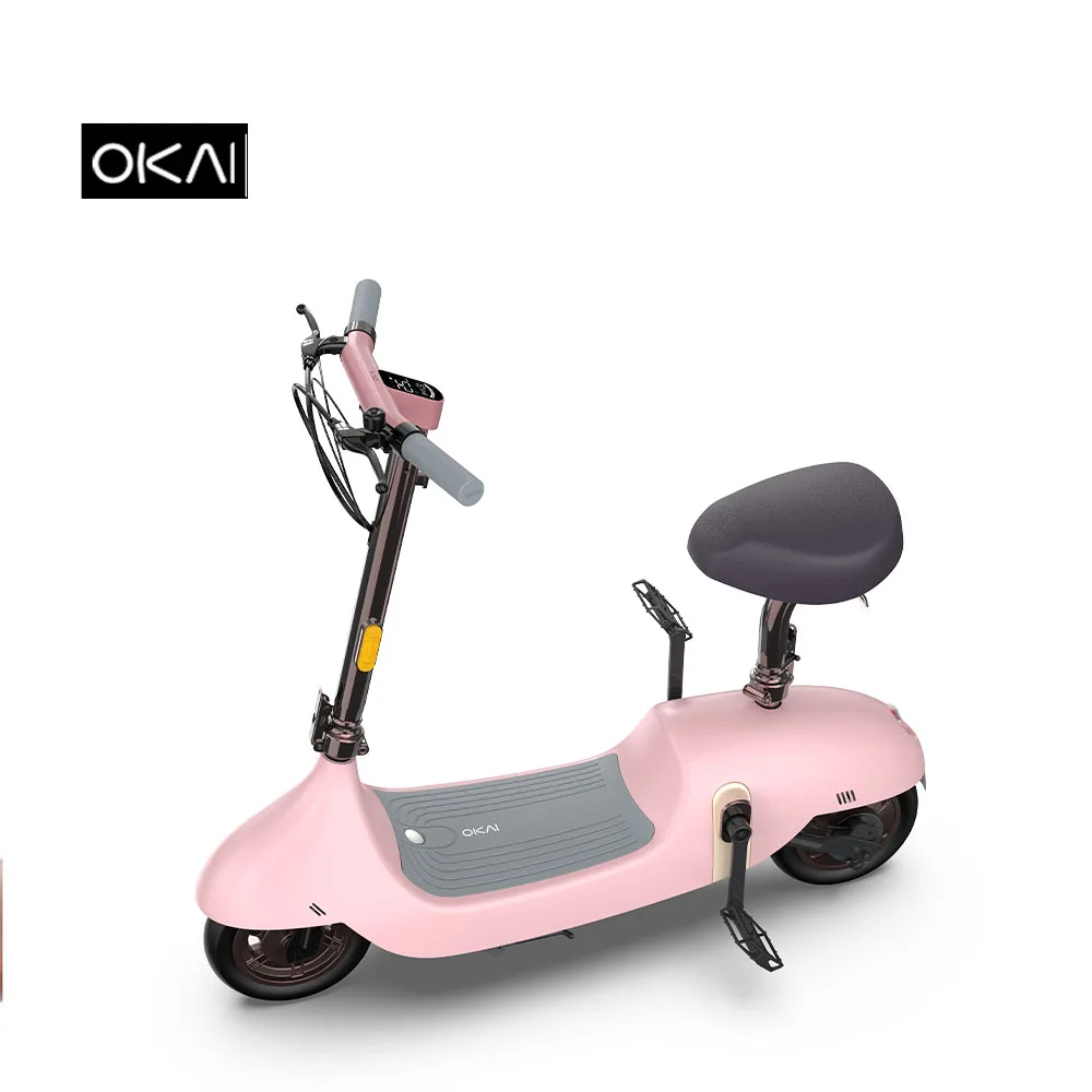 
OKAI inflatable tubless electric schooter 10inch general moped 2 wheeler city electric scooter with foot pedal 