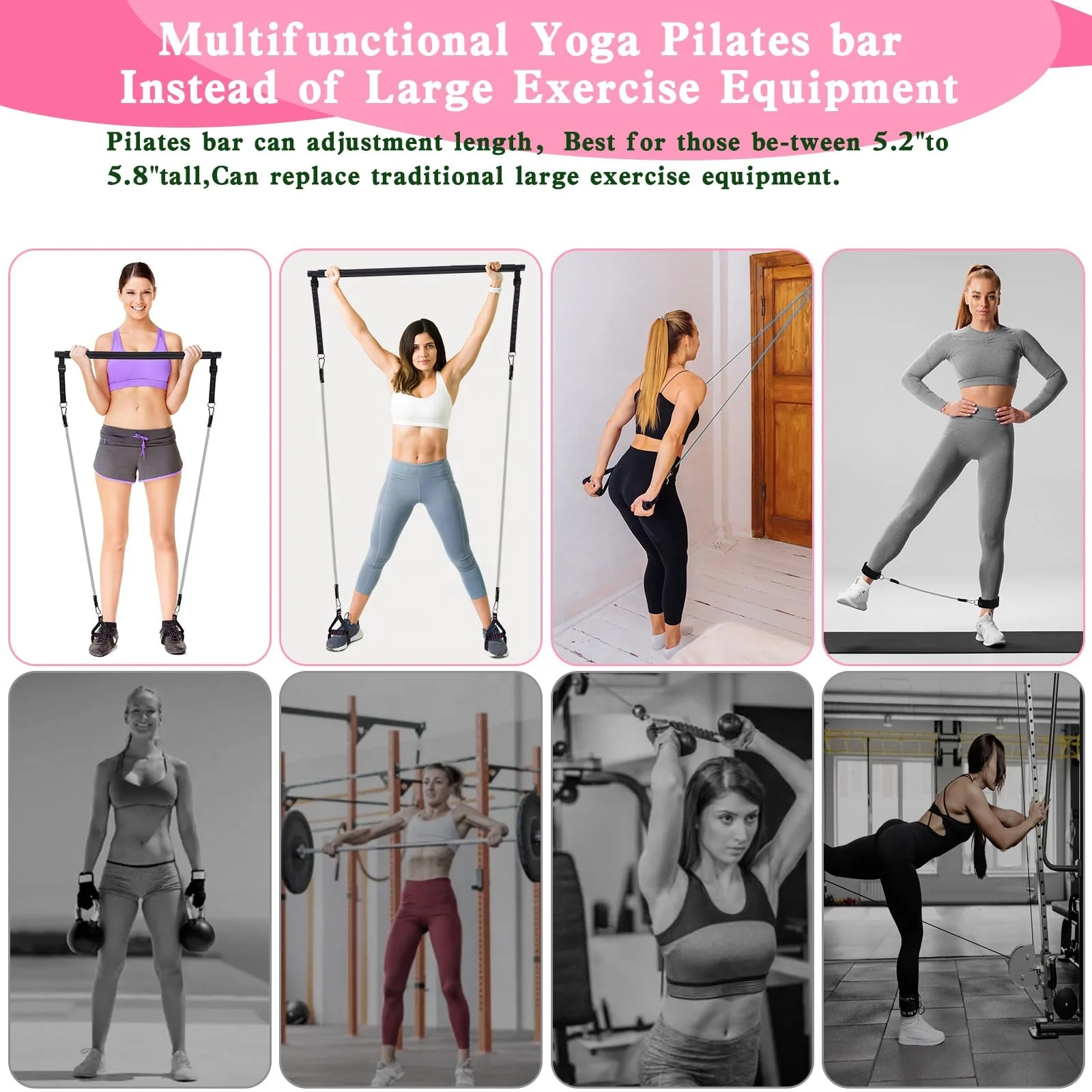 Multifunctional Pilates Bar whole body Workout Equipment 3 Section Pilates Bar Kit with Resistance Bands for Women Home Gym