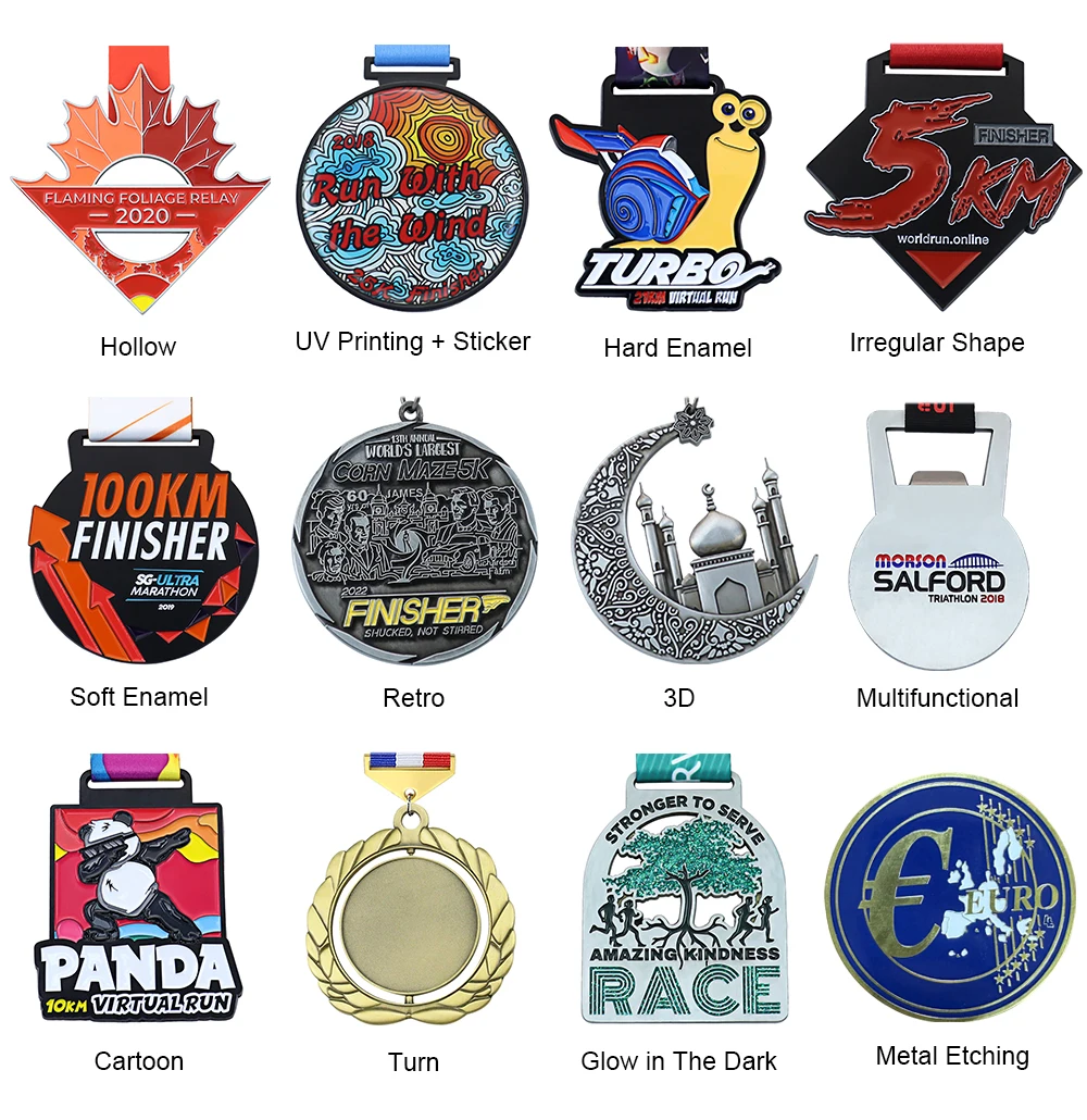 Custom Gold Running Blank Box Crystal Holder Key Ribbon Hanger Swimming Basketball Soccer Football Metal Trophies Sports Medals