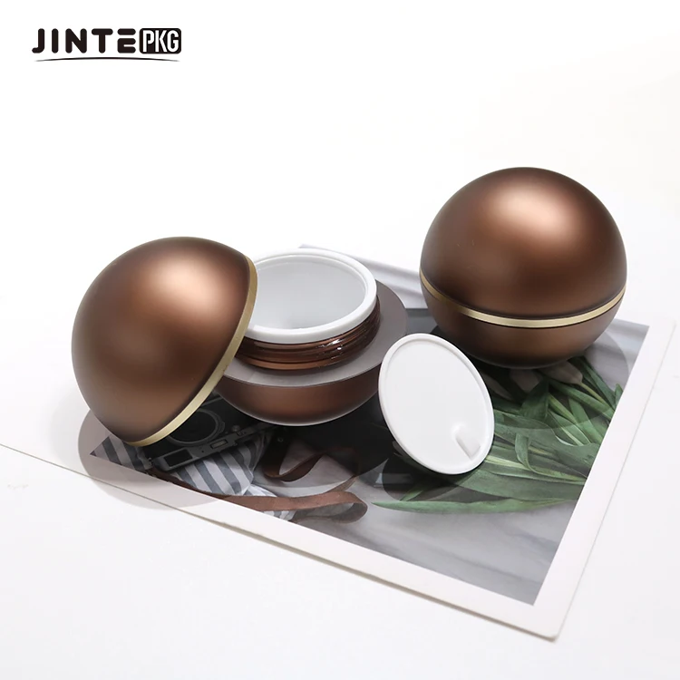 Luxury Brown Ball Shaped Cosmetic Acrylic Plastic Jars Containers For Face Cream Eye Cream Lip Balm