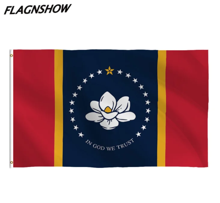 
Wholesale 100% Polyester 3x5ft Stock IN GOD WE TRUST US States Of New Mississippi Flag 