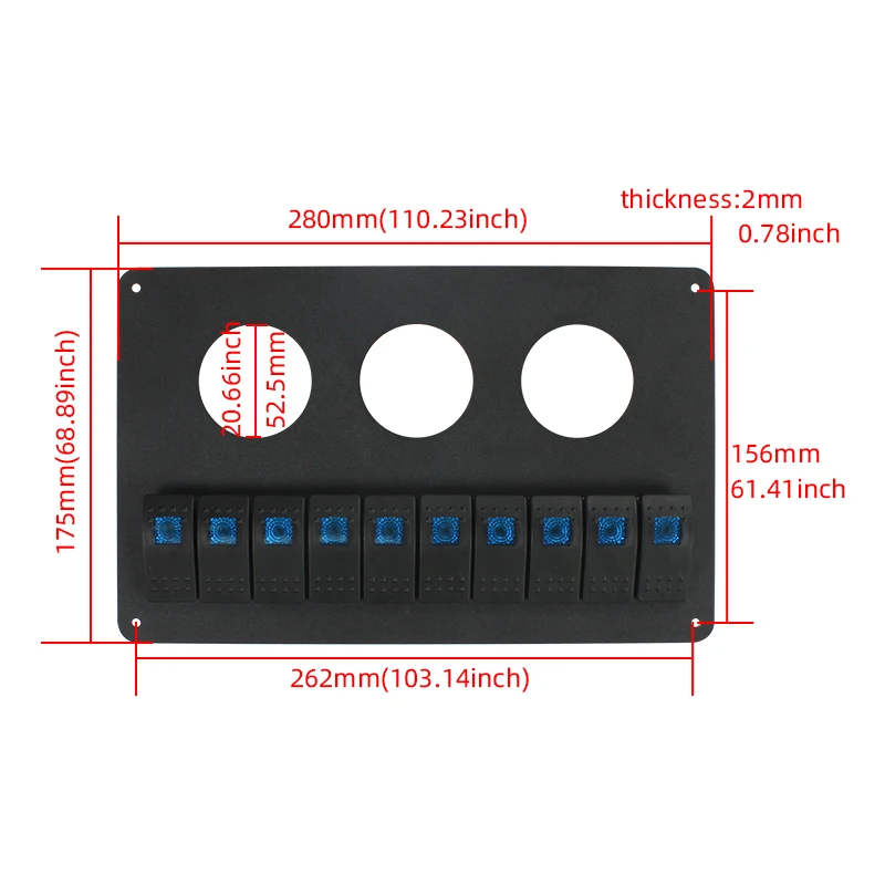 TYTXRV RV Accessories 12V/24V 10 Gang Control Switch Panel with Blue Lamp Waterproof Rocker Switch for RV Trailer Bus Marine