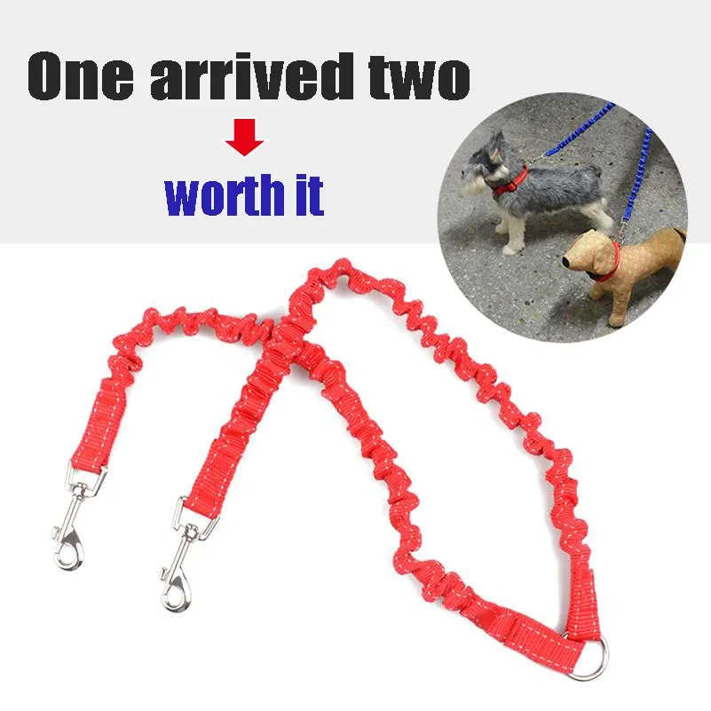 Manufacturer Pet Supplies two hooks double leashes Custom  Reflective Double elastic Pet Dog Leash