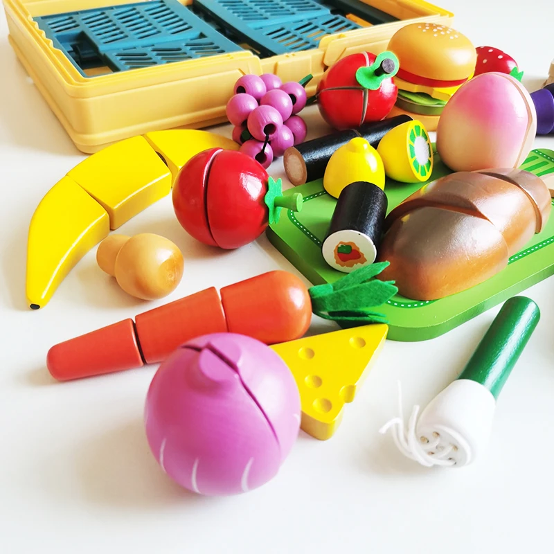 Детские развивающие Игрушки для раннего образования, деревянные игрушки для дома, 24 штуки фруктовых и овощных гамбургеров