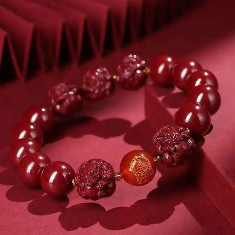 Natural Stone Bead Bracelet Man Buddha 12 Zodiac Signs Fengshui Bless 50% High Content Purple Gold Cinnabar Bracelets For Woman