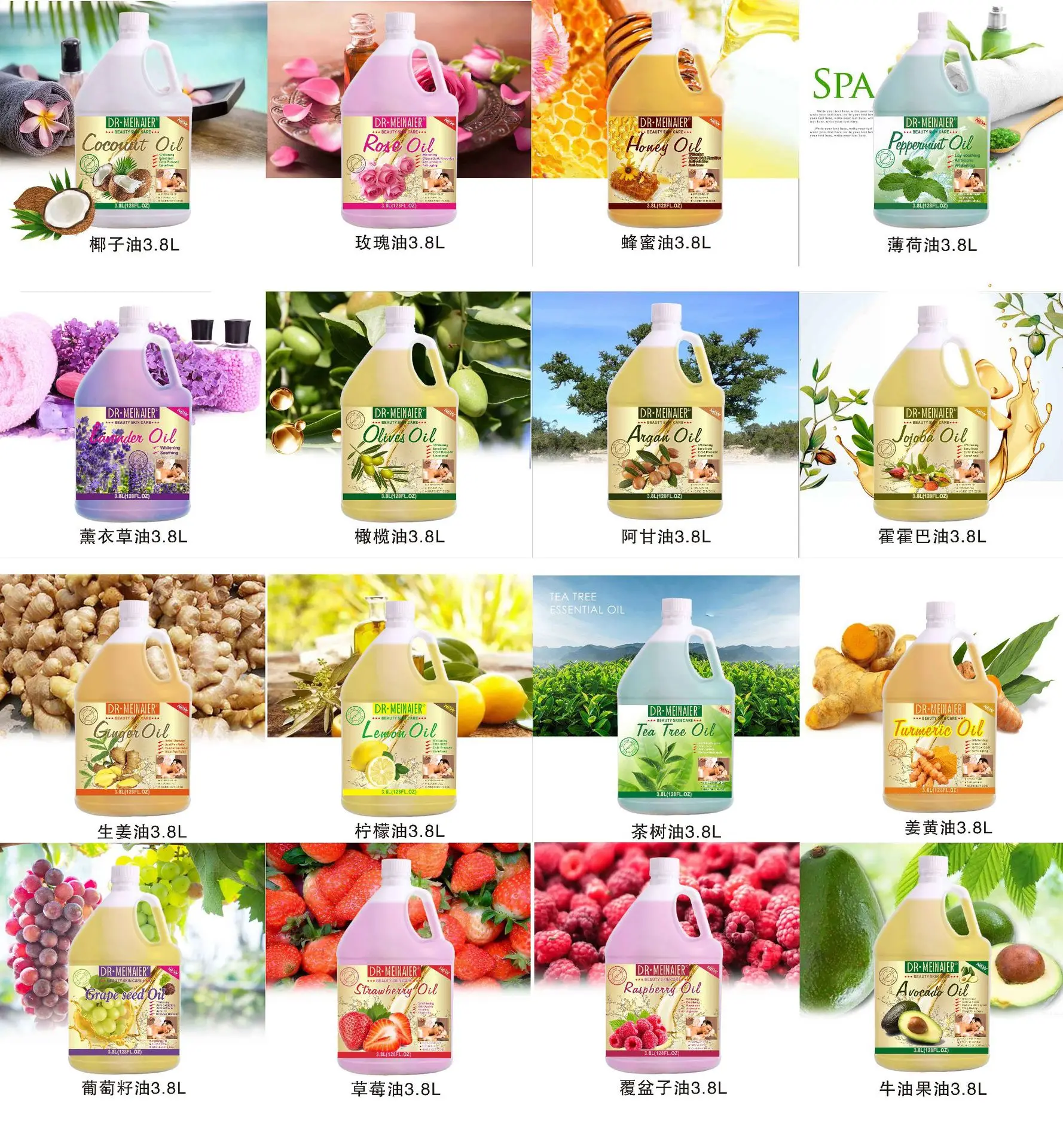 3.8L Massage Essential Oil Arbutin Rose Multiple Colors Natural Face and Body Whitening Oil Relaxing Skin Care Moisturizer