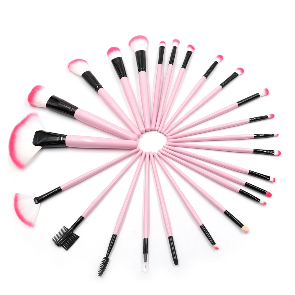 High quality Makeup Brush Pink 24pcs Face/eye Soft Dense Synthetic Hair Wood Handle Makeup Brushes Set