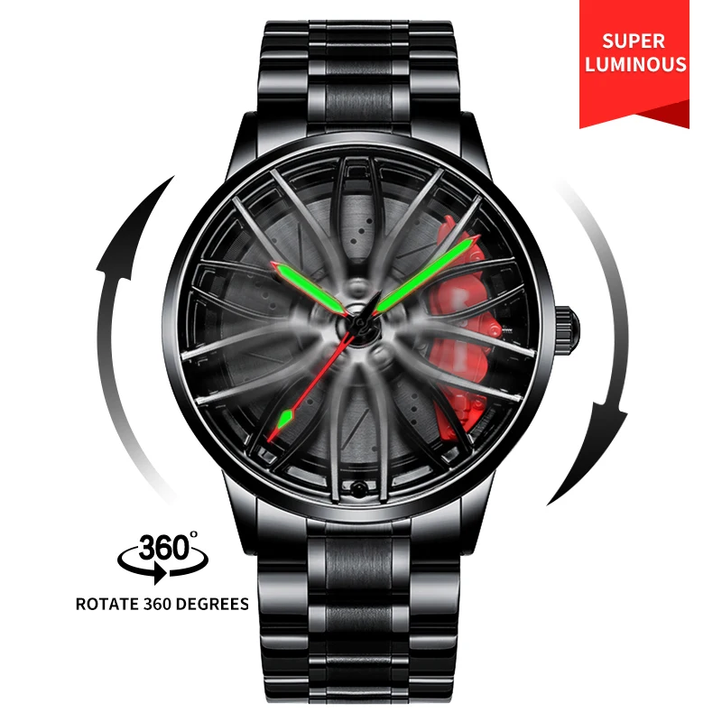 Drop Shipping Men Watches Quartz Wrist Racing Engine Rim Hub Steering Clock rs Chrono Car Wheel Spinning Watch