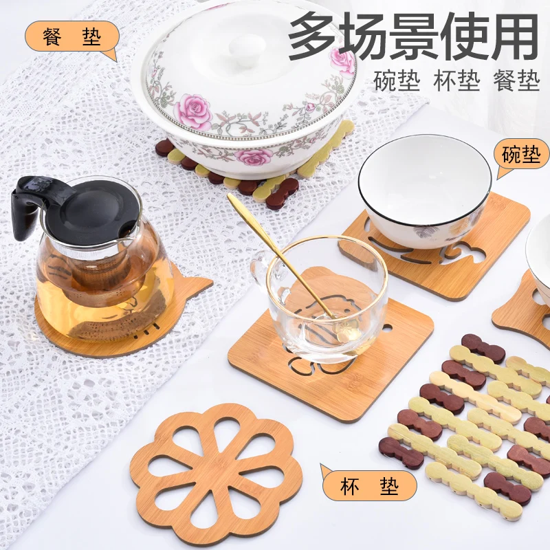 Household bamboo tablemat thermal insulation mat table mat square round bowl cup mat