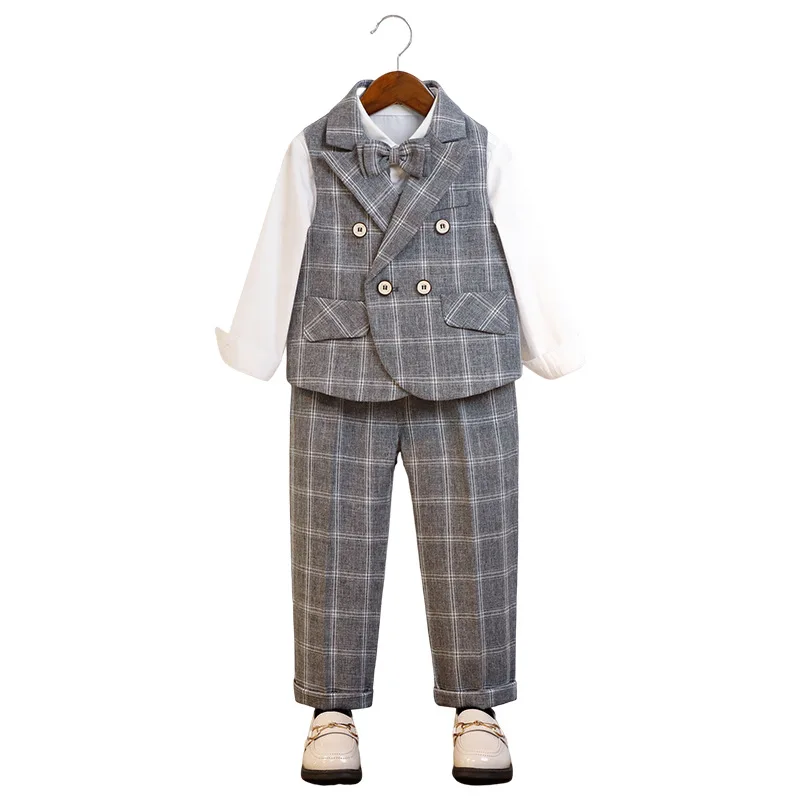 Handsome Checkered Vest Set for Boys Hosting Flower Children Performance Clothing 2023 High Quality Boys Suit Set