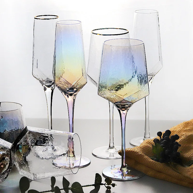 New Creative Customized Logo and Color Vintage Hammer Stem Wine Glass and Tumbler Champagne Glass for Weeding Party Glassware