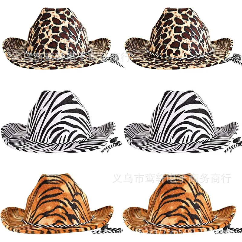 Straw Cowboy Hat Halloween Carnival Tiger Pattern Felt Cowboy Hats Leopard Pattern Zebra Custom Cowboy Hat