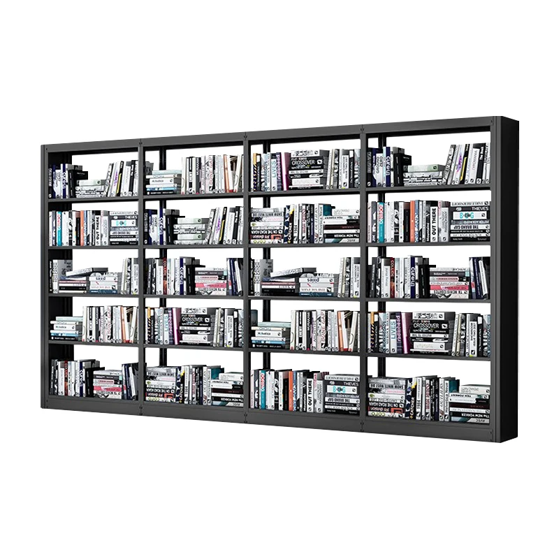 Современная недорогая черная стальная Металлическая Библиотека 4 вертикальных ряда 5 уровней полка для книг