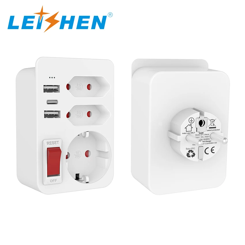 LEISHEN SP-179A ЕС Подключите адаптер с 3 розетки и порт USB Тип C