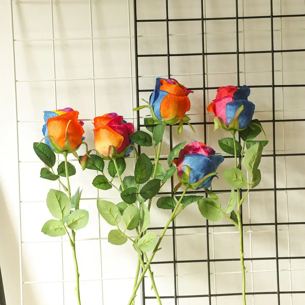 2024 New INS Style Colorful Rose Simulation Decorative Flowers Faux Green Plants Wedding Home Decor Artificial Flowers