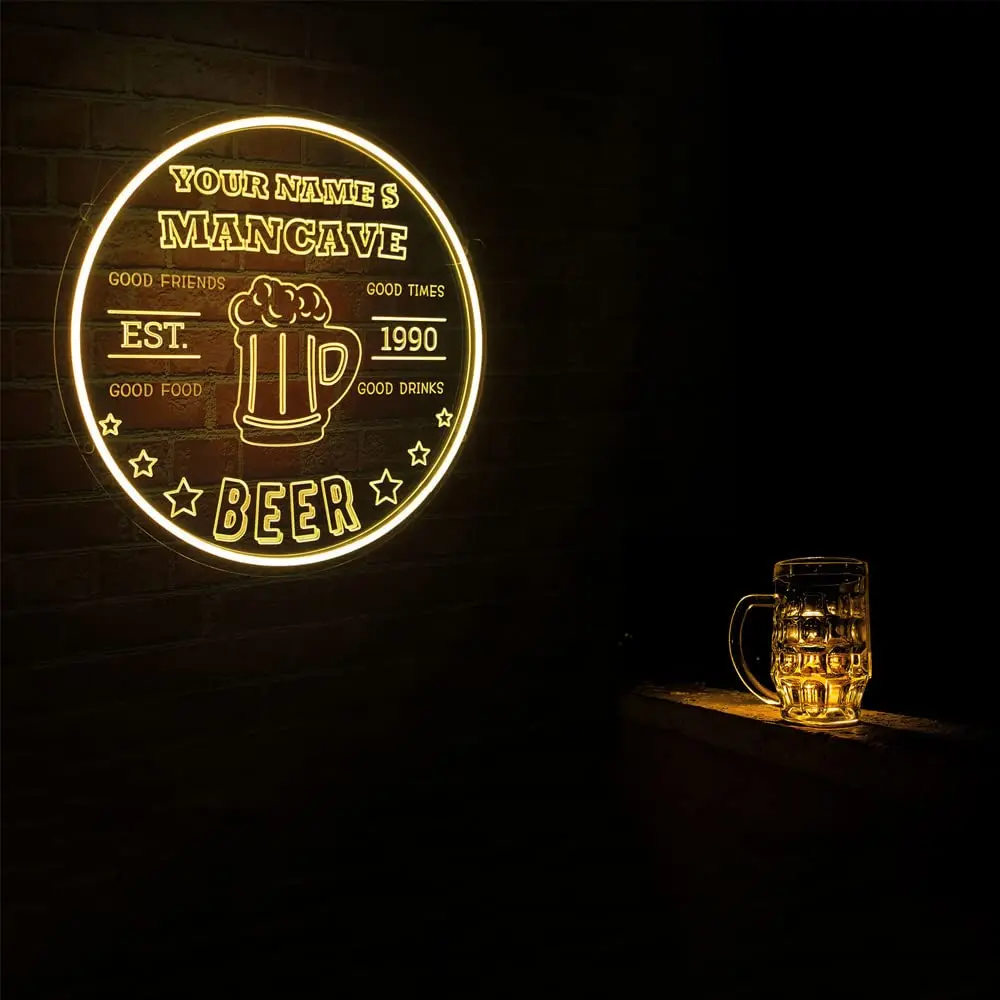 Custom Man Cave Neon Bar Sign Personalized Name Pub Wall Decor LED Neon Beer Sign for Man Cave Home Bar Restaurant