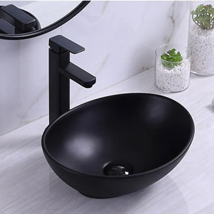 Wholesale bathroom washroom matte black lavatory ceramic counter basin sink black color