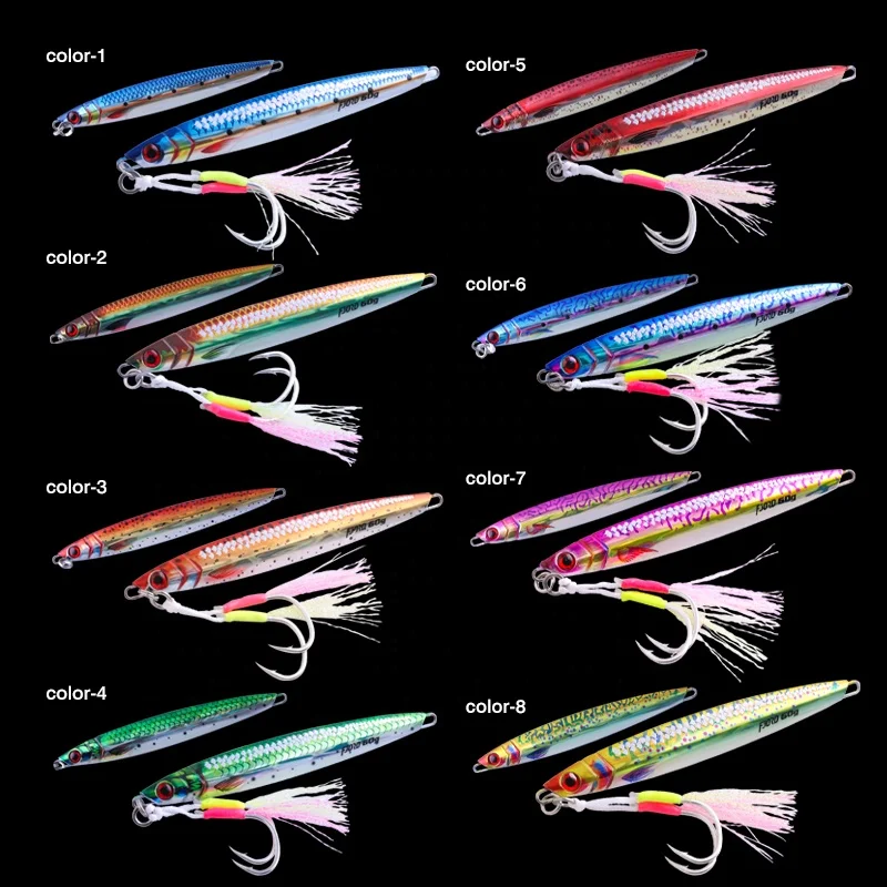 FJORD Customized 40G 60G 80G UV Jigging Lure Saltwater Fishing Jig Glowing at Dark Water Metal Lures with Double Hooks