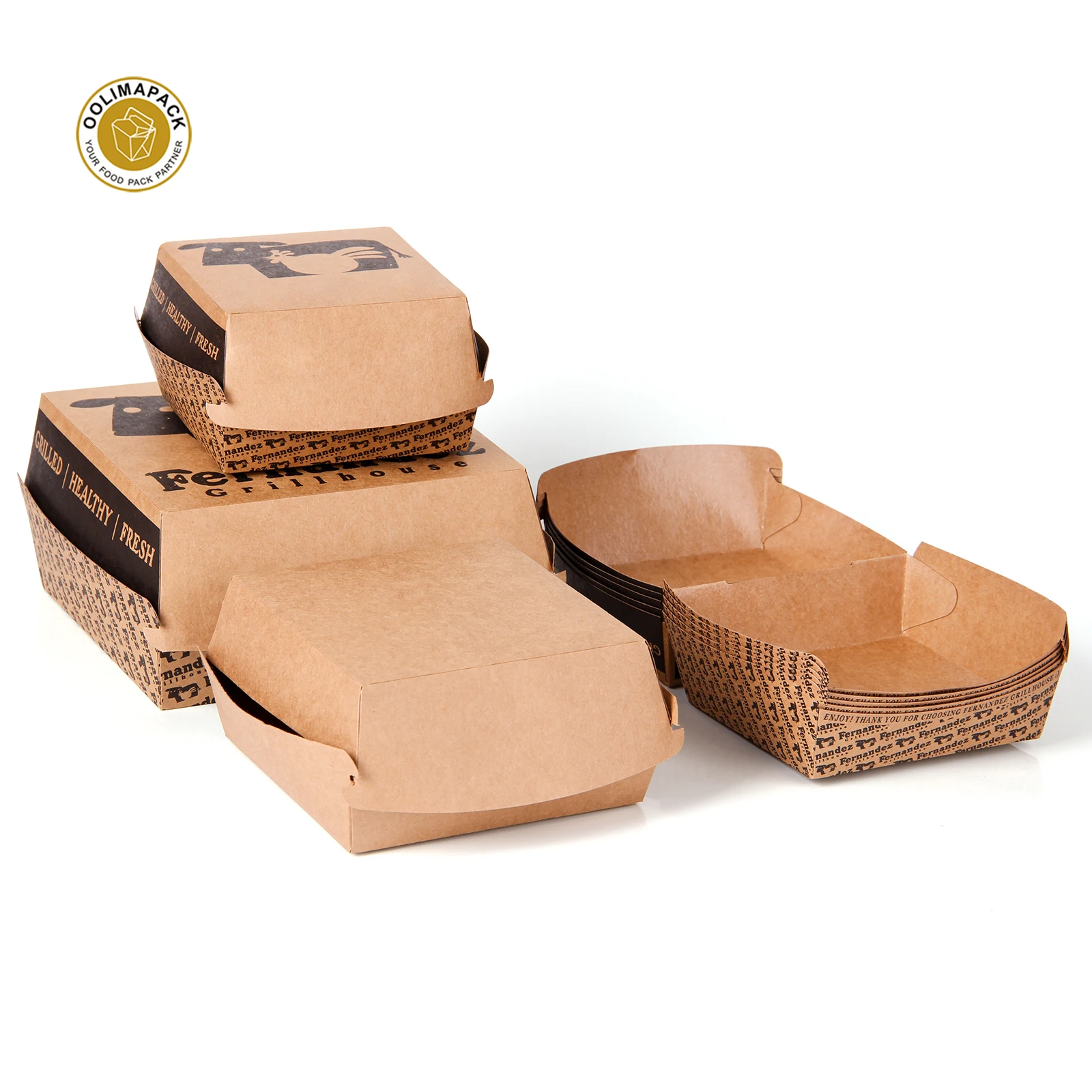 OOLIMAPACK Takeaway Burger Packaging Kraft Paper Box Custom Hamburger Box Packaging