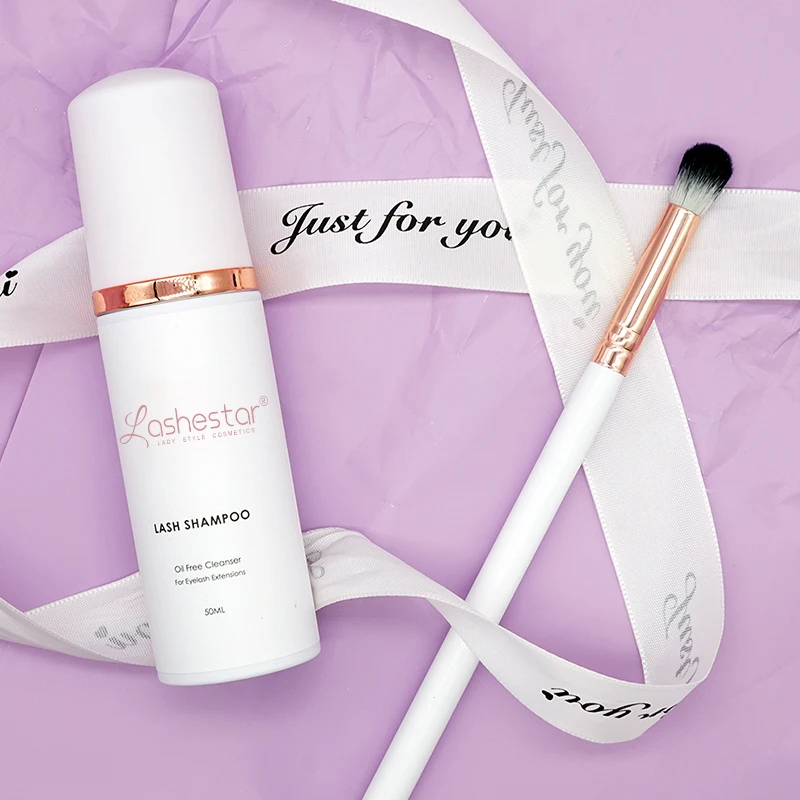 Private label pink brush eyebrow cleaner lashextensions shampoo supplies brow lash shampoo set eyelash extension after care kit