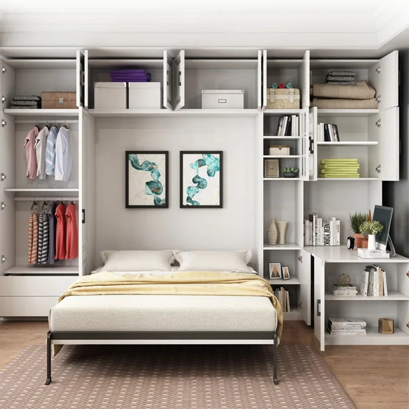New design smart furniture customizable solid wood folding bed space saving  vertical wall bed multi-function murphy bed