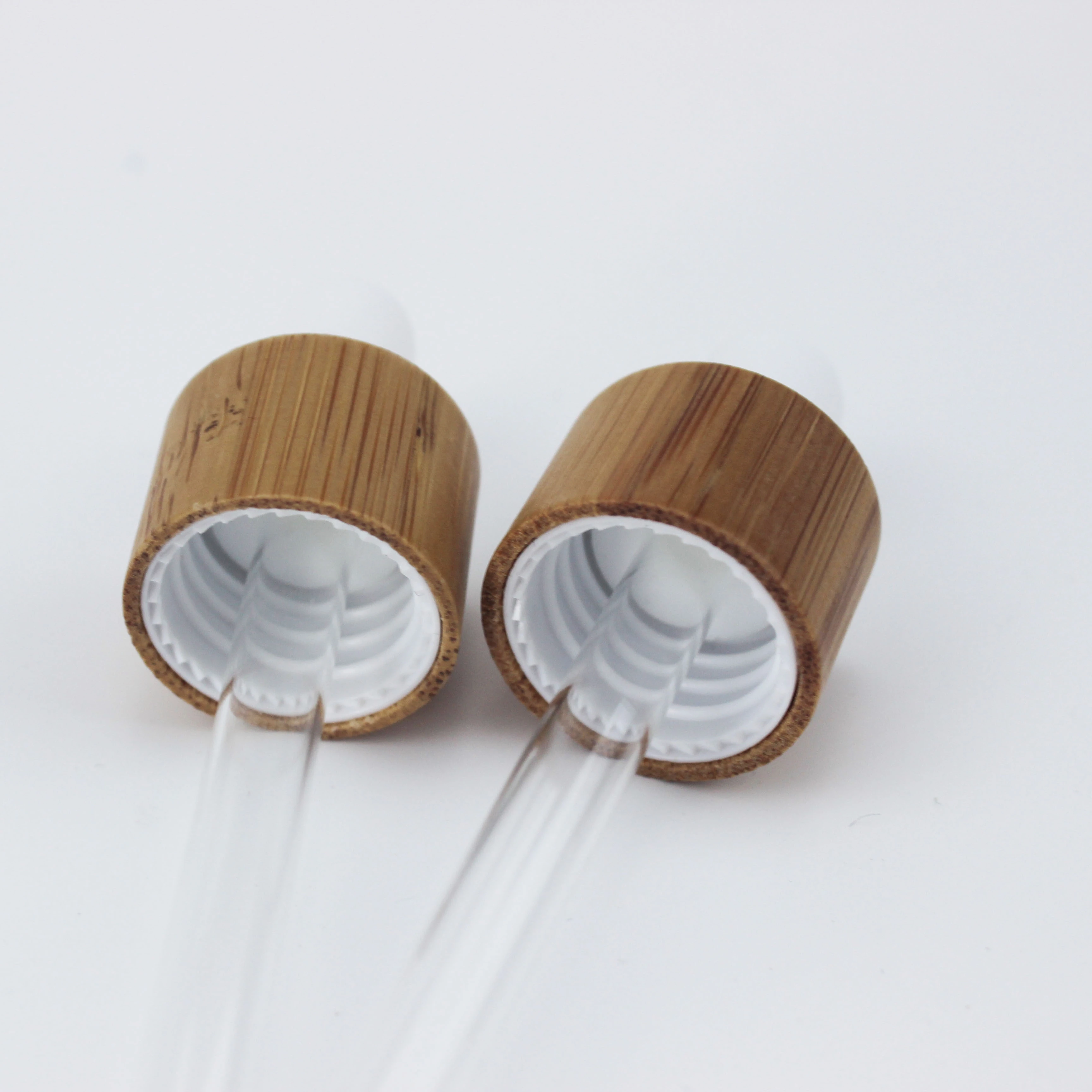 18/415 glass essential oil  dropper bottle with tamper evident child resistant bamboo dropper cap