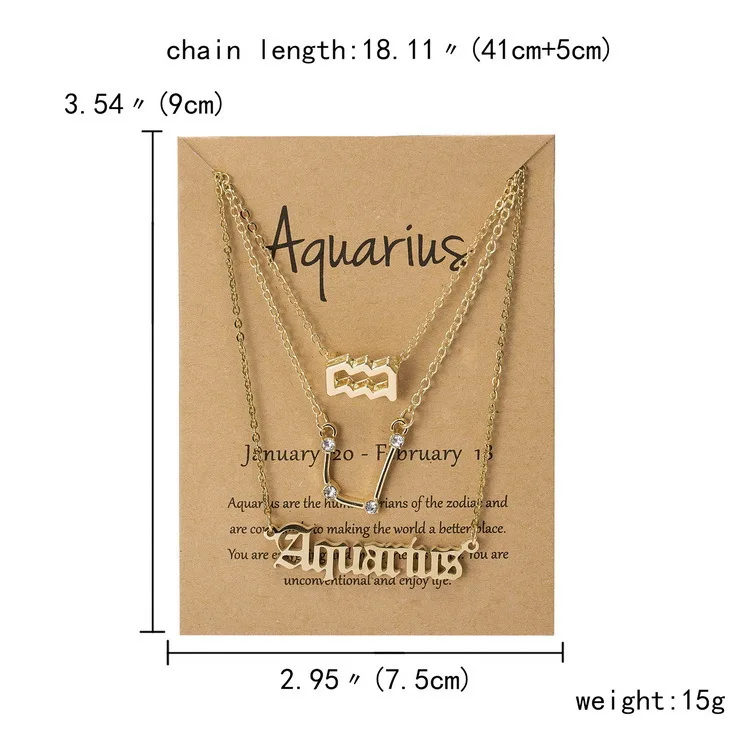 Alloy Jewelry Pendant Necklaces Custom Name 18k Horoscope Sign Zodiac Necklace Three Piece Set