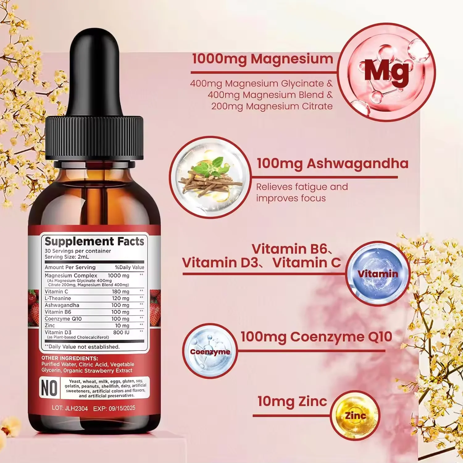 OEM  Private Labels High Quality Triple Glycinate Blend Citrate Magnesium Complex Supplement Liquid Drops