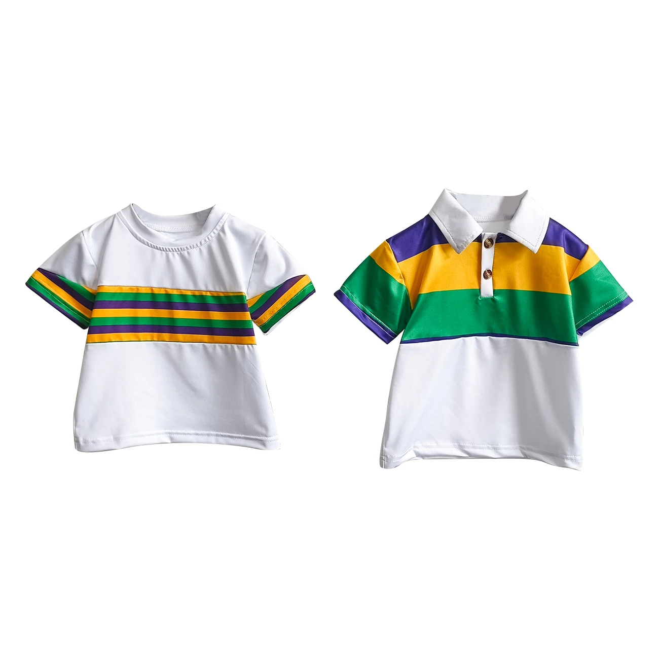 Mardi Gras Boys Short Sleeve Top Stripe Purple Green Yellow Knit Cotton Baby Polo Shirt