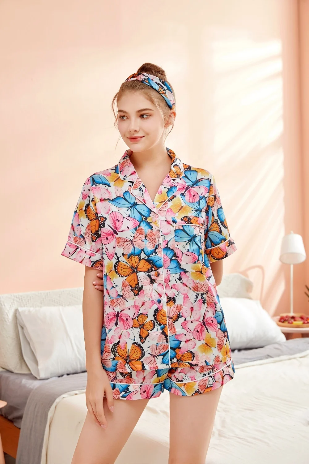 Dropping Shopping New Summer 3 Piece Pajama Set for Women 2021 Custom Pajama Shorts Set Satin Pyjamas Silk Pyjamas