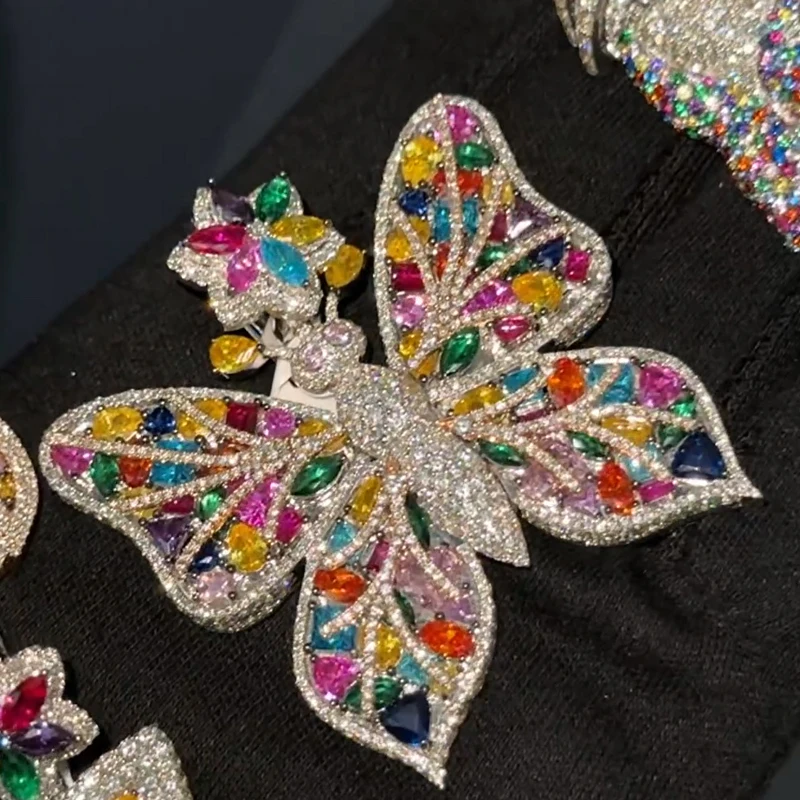 Custom Colored  Pendant 925 Sterling Silver gold plated Colorful CZ iced out White Moissanite Diamonds Pendant