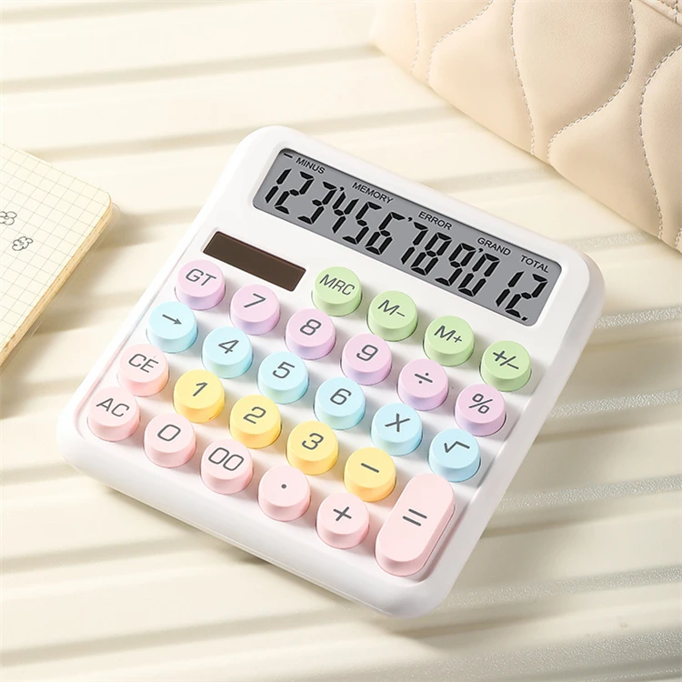 Colorful Macaroon color 12 Digits Large LCD Display Small Desktop Calculator Battery and Solar Dual Power