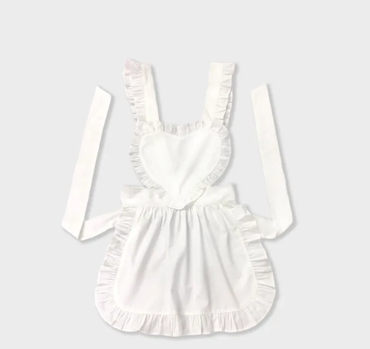 factory price promotional custom logo cotton and linen soft hand feeling apron with ruffle white ruffle apron