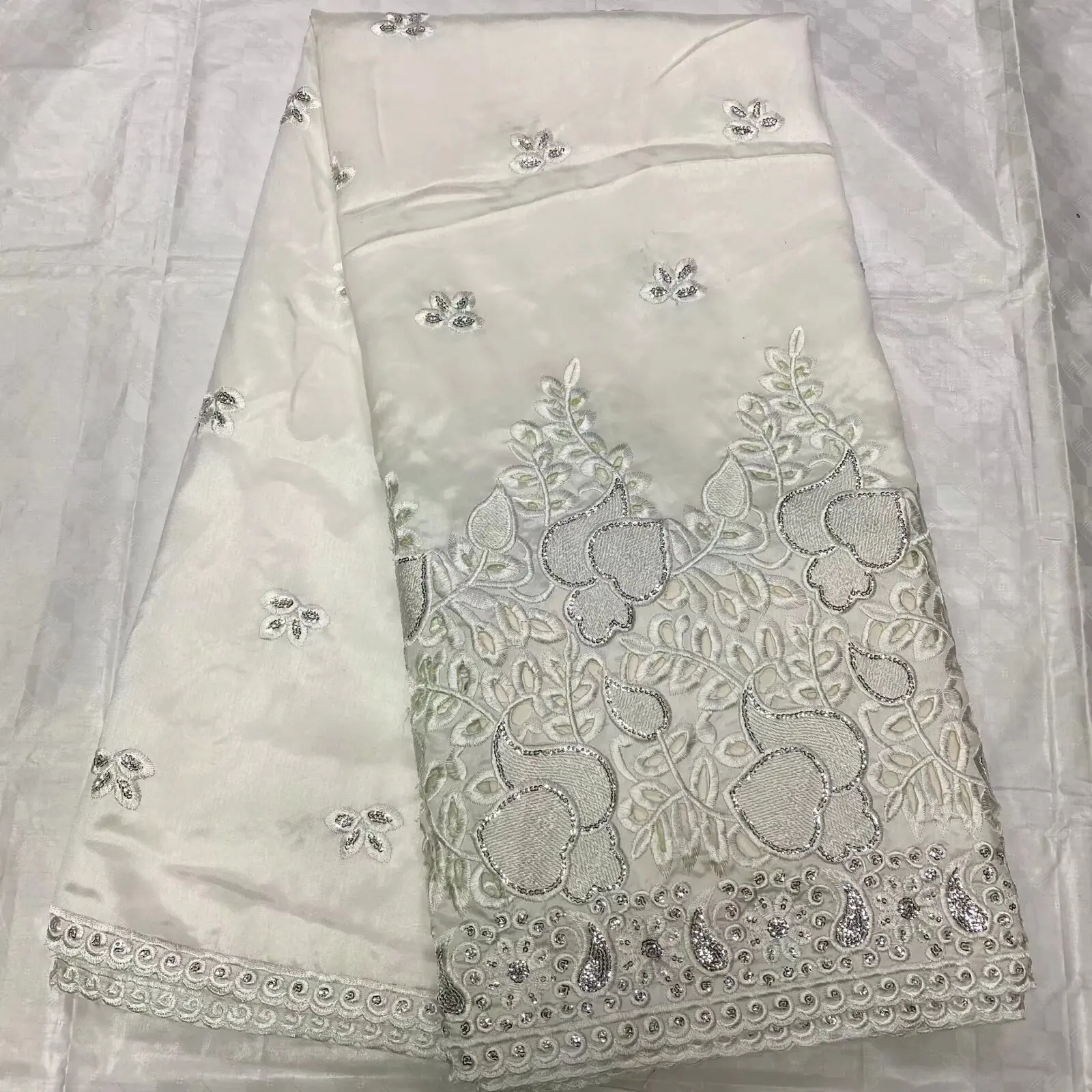 Elegant silk george african stones george lace fabric 5yards with 2yards french lace