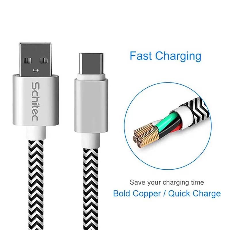 Thick strong mixed nylon braided 1M 2M 3M fast charging data transfer usb cable type C for xiaomi huawei samsung