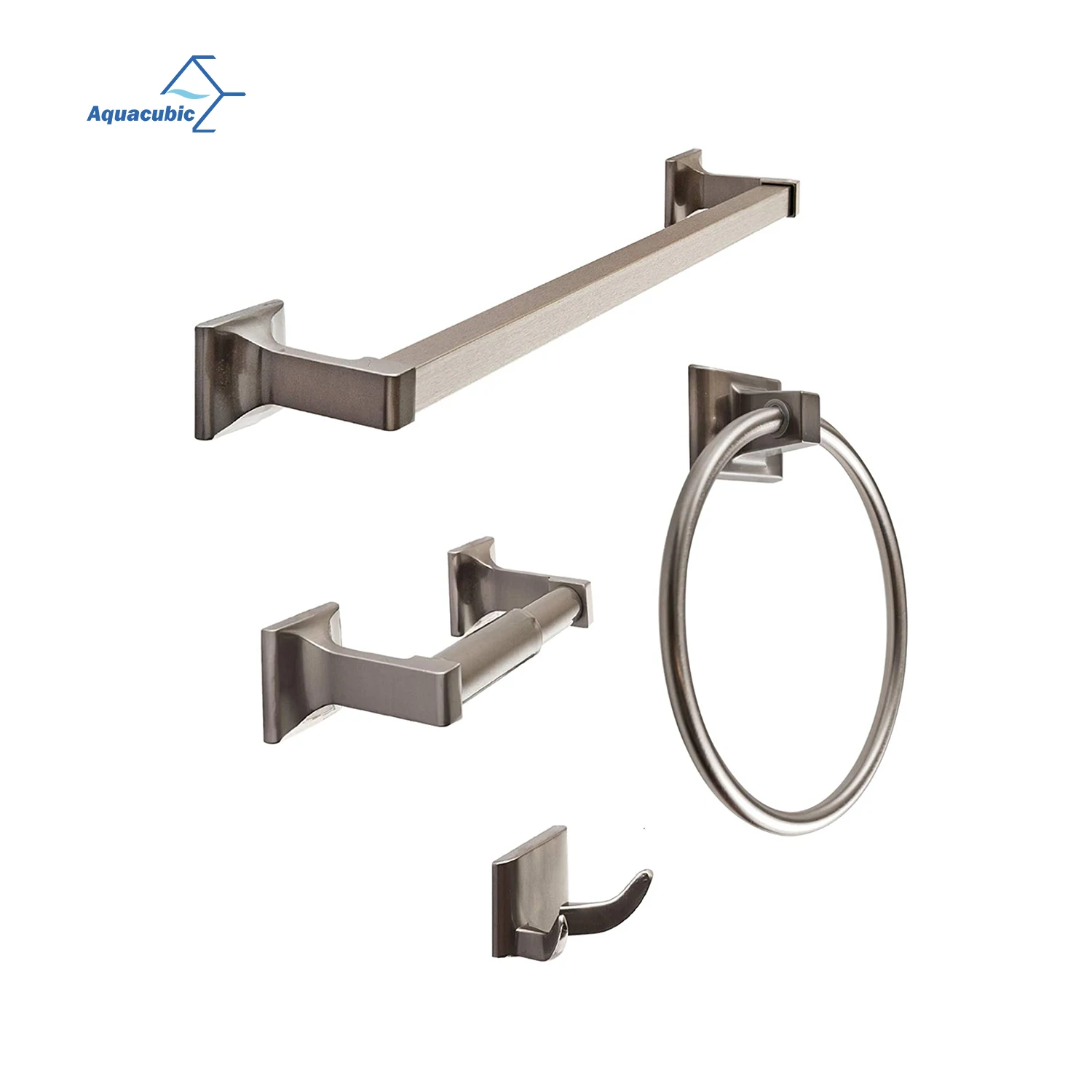 Aquacubic 4 pieces Square Bathroom Design Chrome Wall Mount Chrome Bathroom Accessories Set