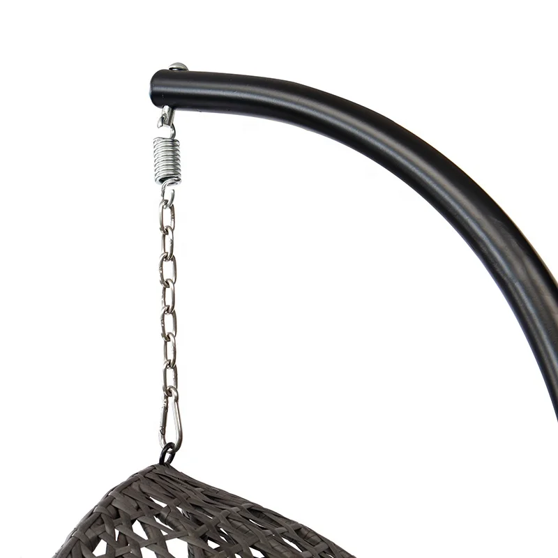 Egg Shape Black Patio Porch Wicker Furniture Outdoor Garden Rattan Hanging Basket Swing Chairs with Stand