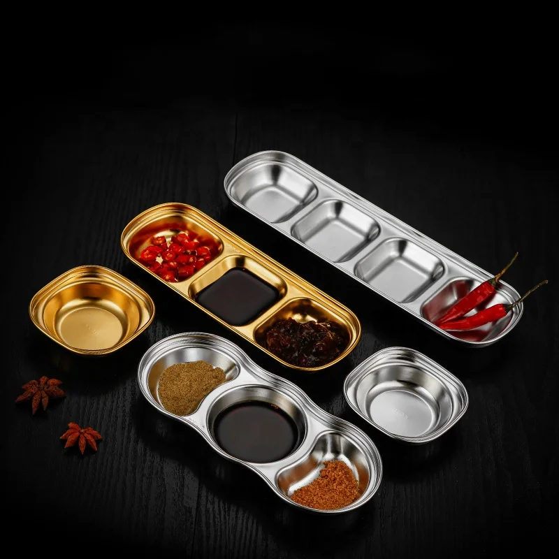 Stainless Steel Japanese Sushi Small 1 2 3 4 Divided Seasoning Dish Dipping Soy Sauce Dish