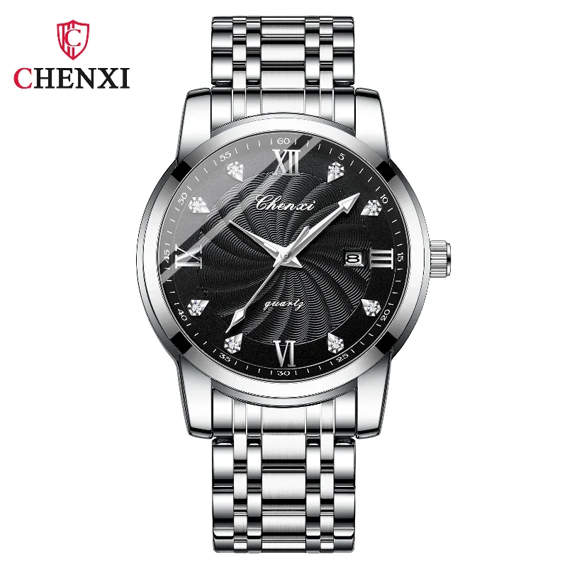 Diamond Scale New Steel Calendar Waterproof Simple Business Fashion Luminous Quartz Watches For Men