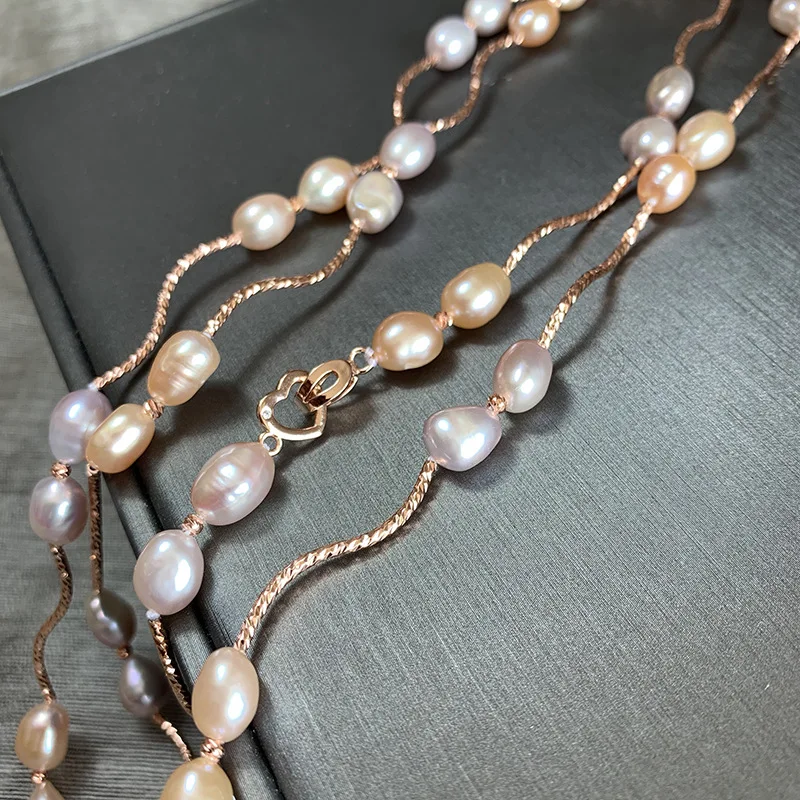 
Freshwater natural pearl long sweater chain ,colored irregular pearl autumn wild simplicity necklace for sale 
