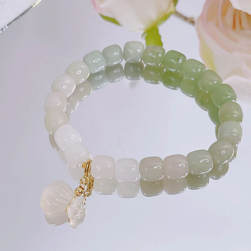 Girls simple retro handmade string bracelets money bag pendant vintage jewelry Chinese jade bead bangle bracelet