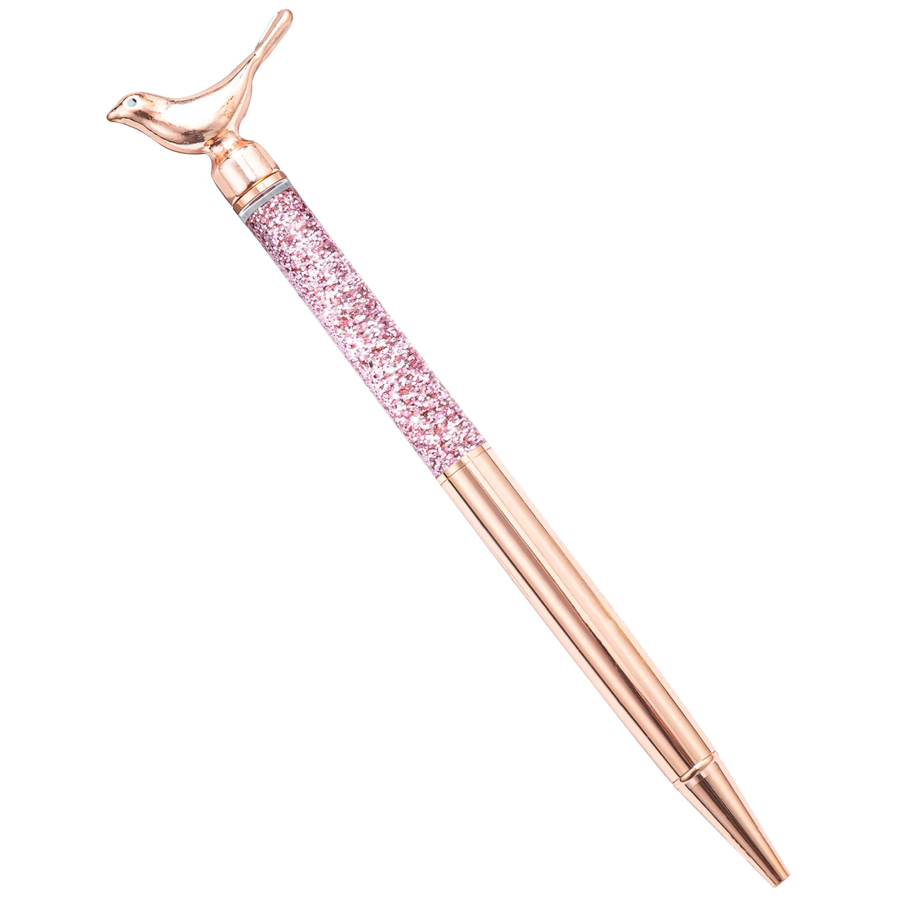 Hot selling rose gold cute pen luxury romantic glitter metal ball point pen custom logo promotional gift floating glitter pen
