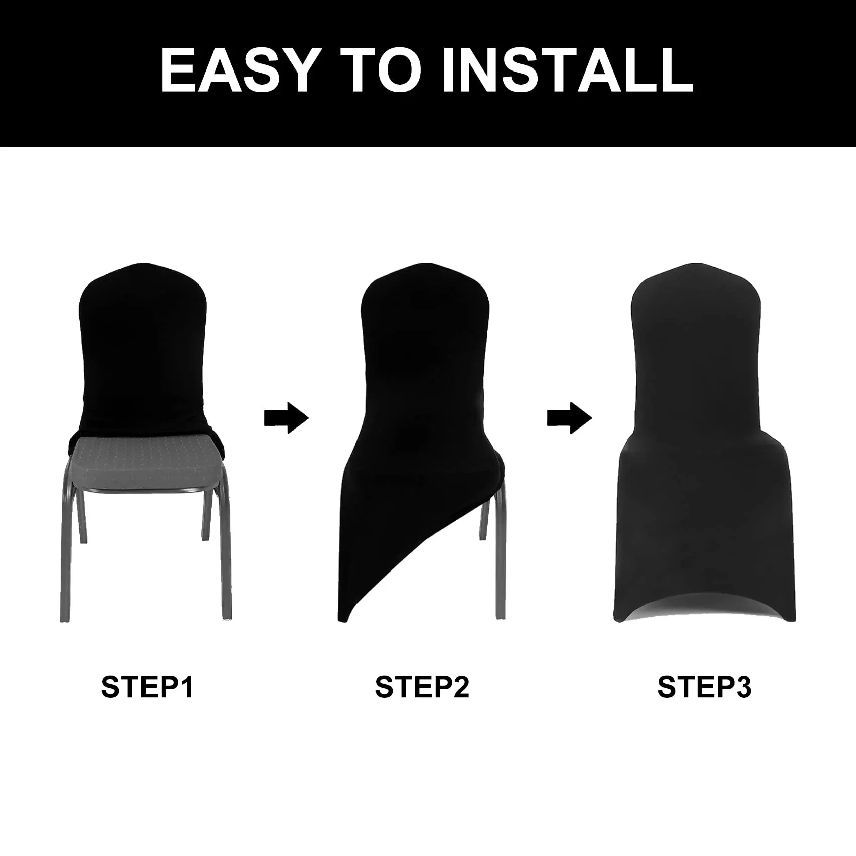 Black Stretch Polyester Wedding Banquet Party Black Chair Slipcovers Protector Chair Cover