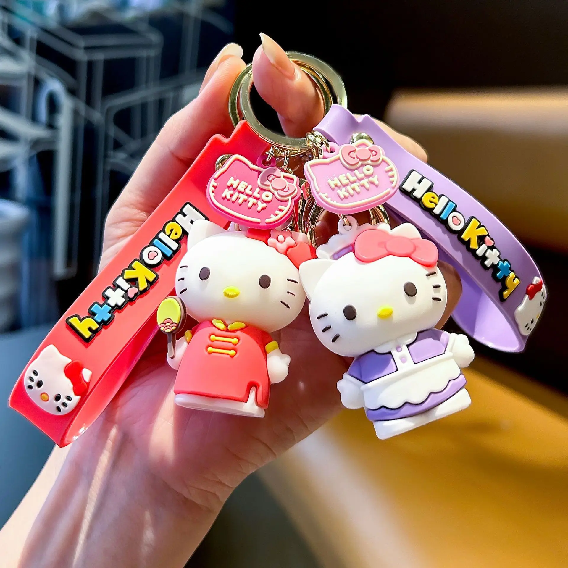 Cute cartoon Hello kitty cat keychain 3d Pvc kawaii Character Keyring Anime Key Chains Ring