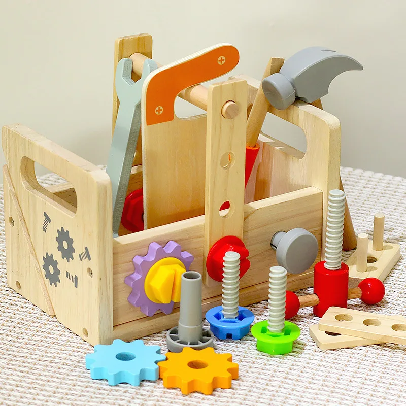 Best-selling Kids Wooden Screw Disassembly Nut Tool Suitcase Boy Hands-on Ability Baby Focus Educational Toys