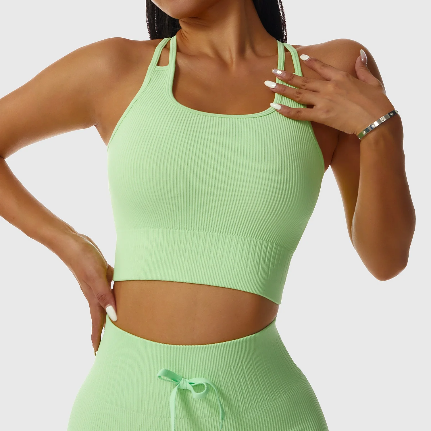 Wholesale Sexy Seamless Gym Sports Hollow Straps Bras Cross Back Yoga Tops Fitness